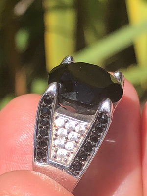 Beautiful black onyx and natural white zircon gemstone ring SG925 Sterling silver Statement ring Size 6