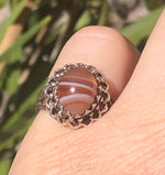 Vintage orange gemstone banded agate southwestern size 4 or for pinky sterling silver
