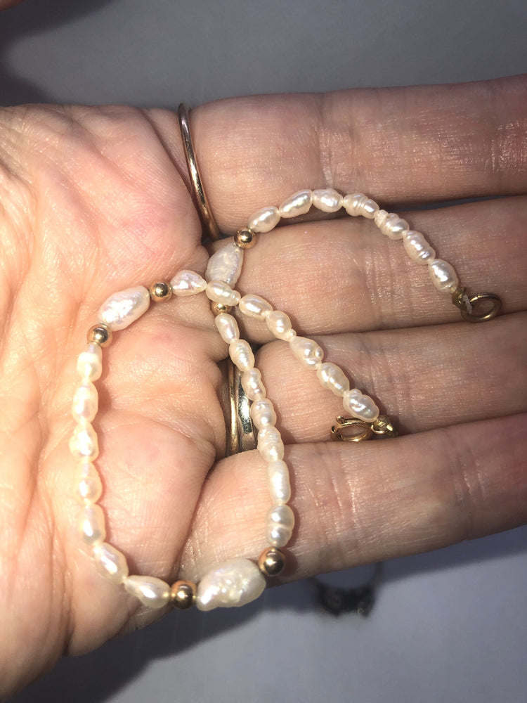Vintage 14kt Karat Yellow Gold Beads & Pearls Beaded Bracelet 14 KT Beautiful 7.25 Inches Long