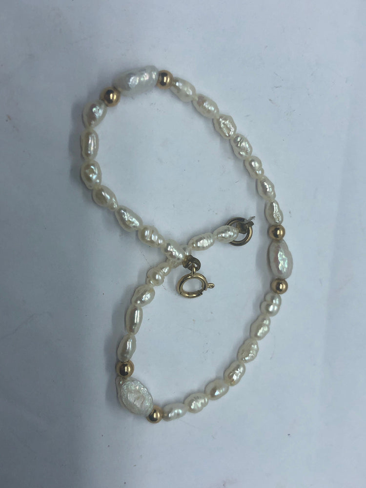 Vintage 14kt Karat Yellow Gold Beads & Pearls Beaded Bracelet 14 KT Beautiful 7.25 Inches Long