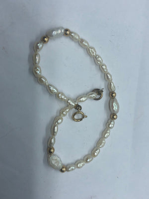 Vintage 14kt Karat Yellow Gold Beads & Pearls Beaded Bracelet 14 KT Beautiful 7.25 Inches Long