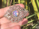 Vintage Miriam Haskell dragons breath glass Silvertone designer brooch Foil art glass