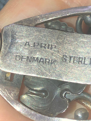 Antique Art nouveau Denmark sterling silver link bracelet A Prip Designer Grape leaves Scandinavian Very old Super rare!!