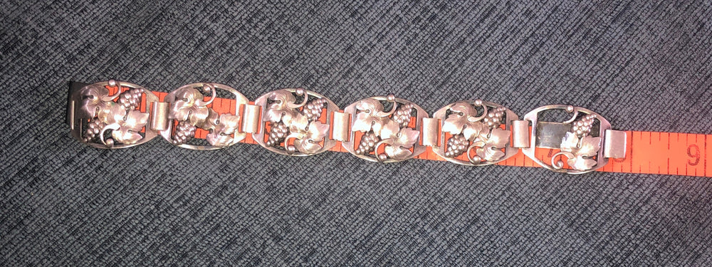 Antique Art nouveau Denmark sterling silver link bracelet A Prip Designer Grape leaves Scandinavian Very old Super rare!!