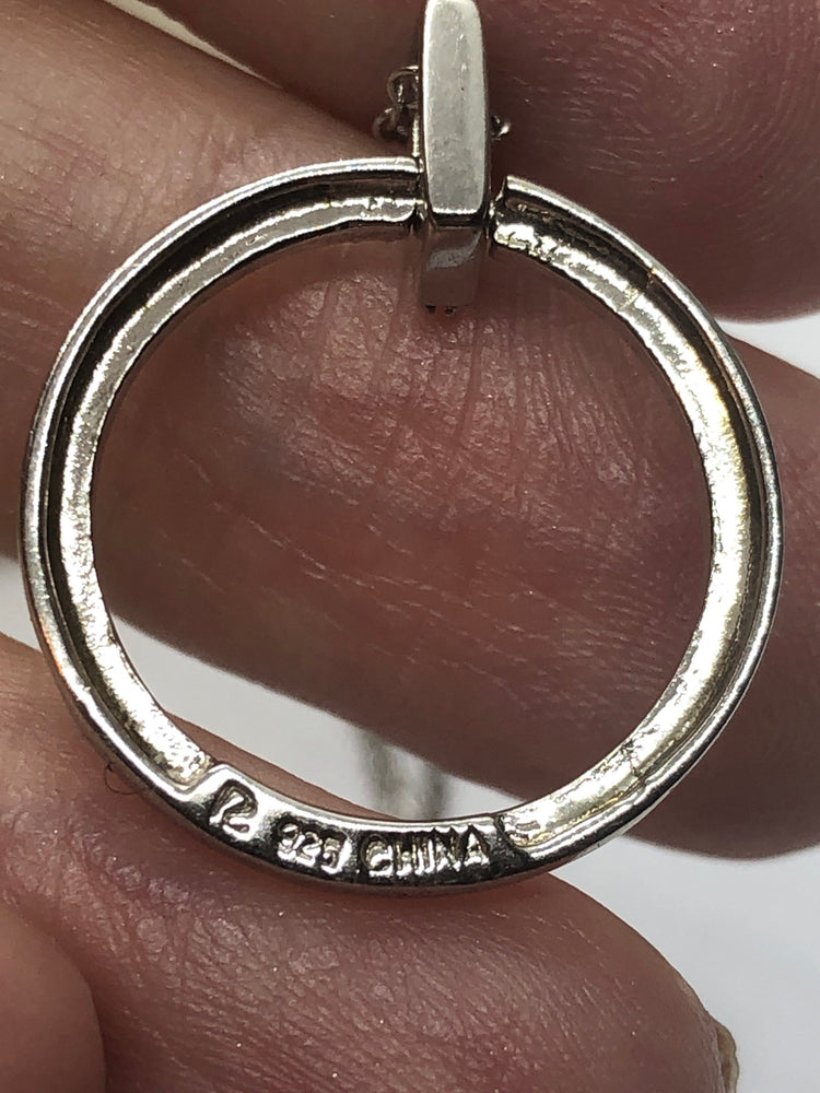 Vintage Sterling Silver Ross Simons Circle Pendant Necklace - Diamond Accent Illusion