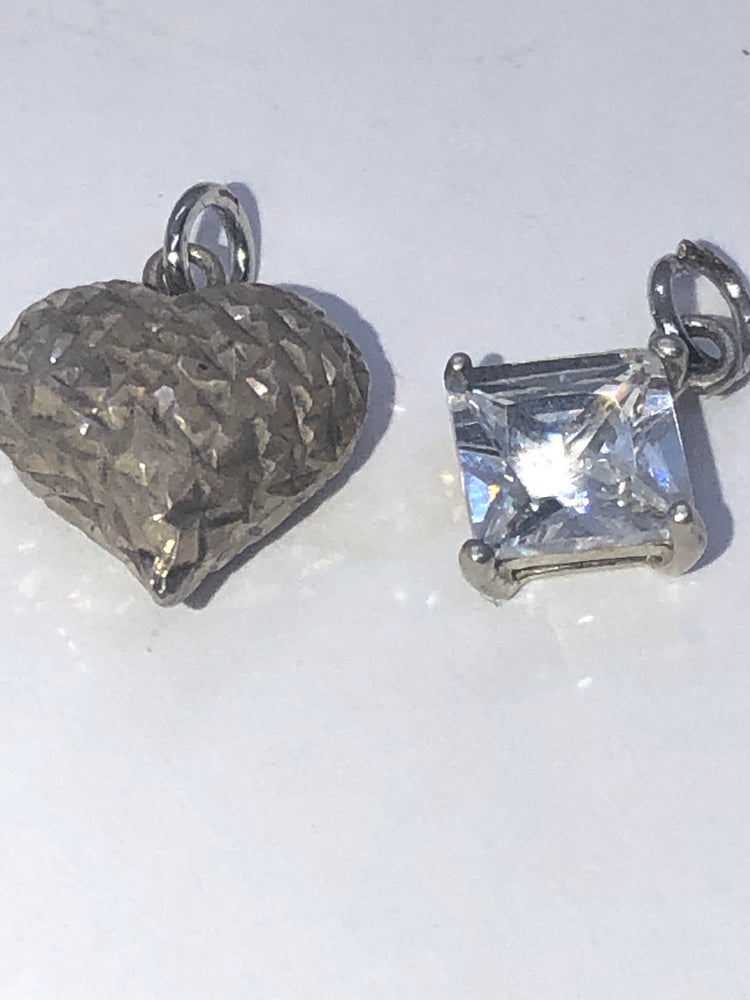 Vintage Sterling Silver Heart & Cubic Zirconia CZ Pendant - Lot of Two Small Charms/Pendants