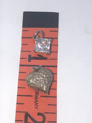 Vintage Sterling Silver Heart & Cubic Zirconia CZ Pendant - Lot of Two Small Charms/Pendants
