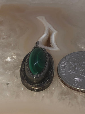 Vintage Green Malachite Gemstone Pendant 4 Necklace Charm Native American Indian Southwestern Sterling Silver 925