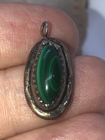 Vintage Green Malachite Gemstone Pendant 4 Necklace Charm Native American Indian Southwestern Sterling Silver 925