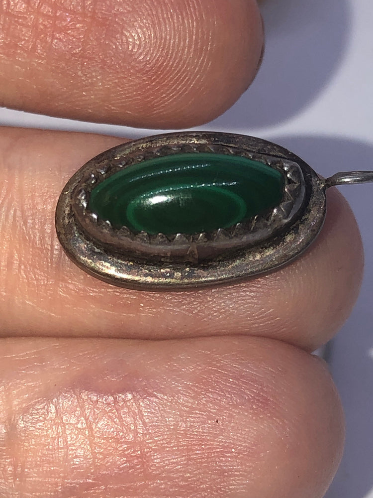 Vintage Green Malachite Gemstone Pendant 4 Necklace Charm Native American Indian Southwestern Sterling Silver 925