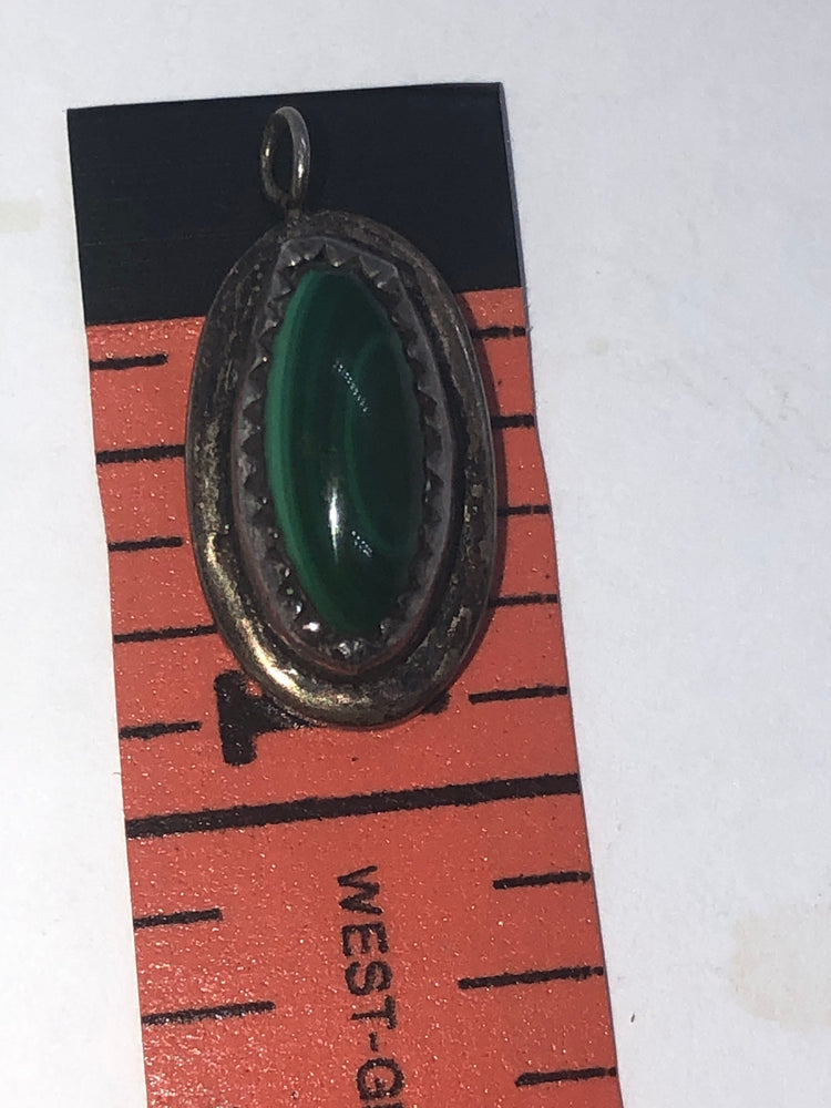Vintage Green Malachite Gemstone Pendant 4 Necklace Charm Native American Indian Southwestern Sterling Silver 925