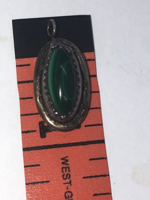 Vintage Green Malachite Gemstone Pendant 4 Necklace Charm Native American Indian Southwestern Sterling Silver 925