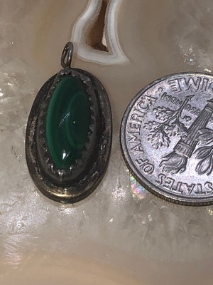 Vintage Green Malachite Gemstone Pendant 4 Necklace Charm Native American Indian Southwestern Sterling Silver 925