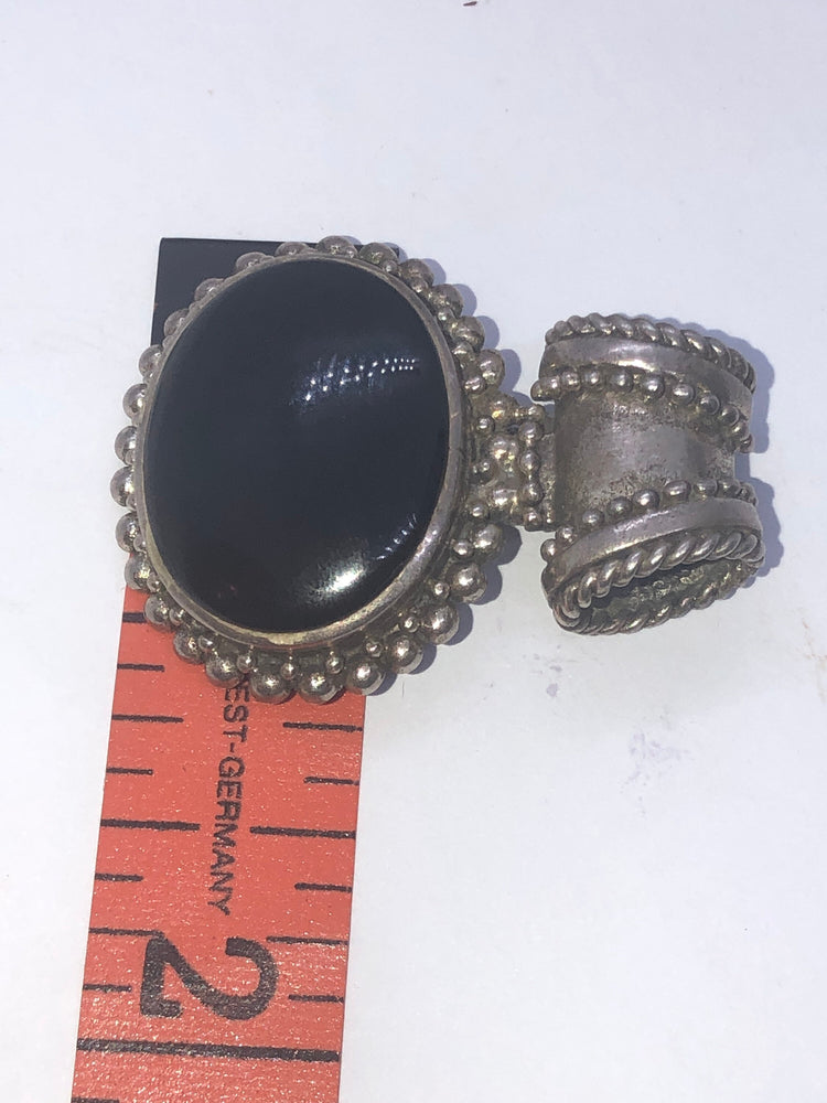 Vintage Black Onyx Gemstone Sterling Silver Pendant 4 Necklace 925 Big