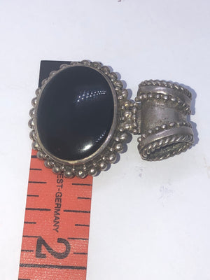 Vintage Black Onyx Gemstone Sterling Silver Pendant 4 Necklace 925 Big