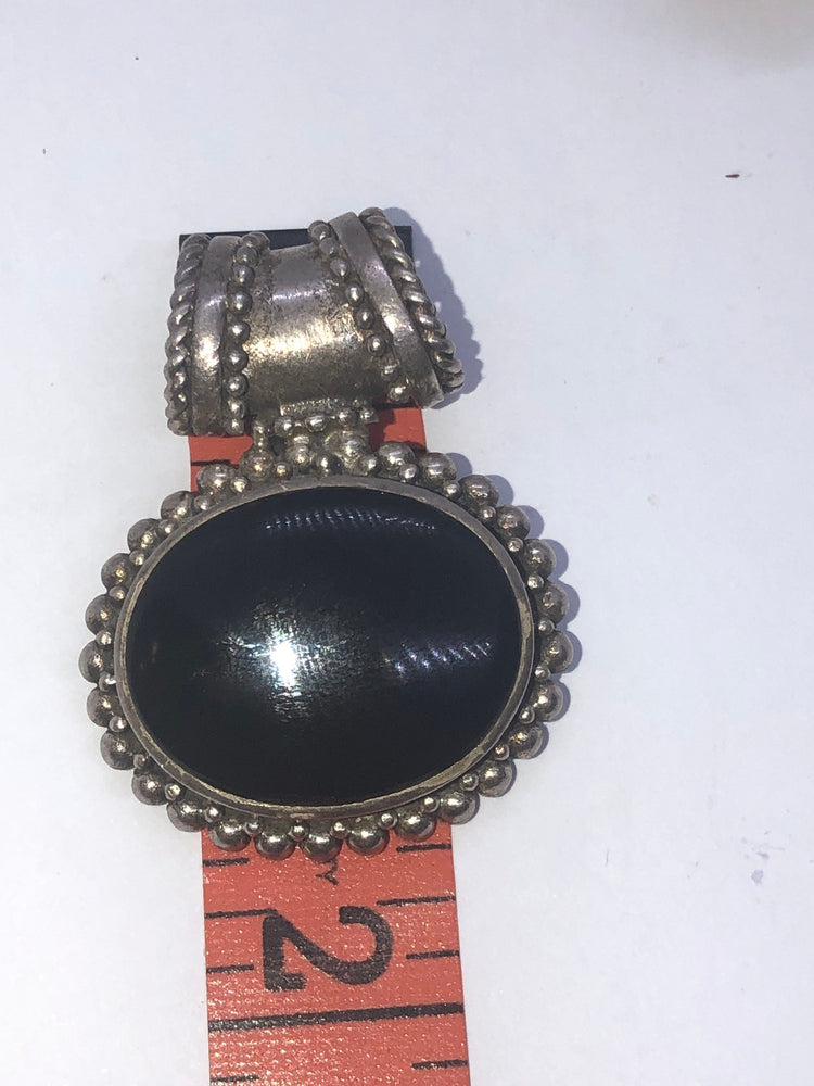 Vintage Black Onyx Gemstone Sterling Silver Pendant 4 Necklace 925 Big