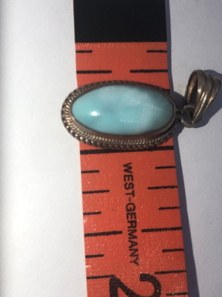Vintage Blue Larimar Pendant 4 Necklace Sterling Silver 925