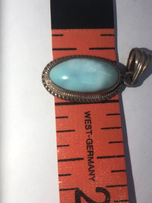 Vintage Blue Larimar Pendant 4 Necklace Sterling Silver 925