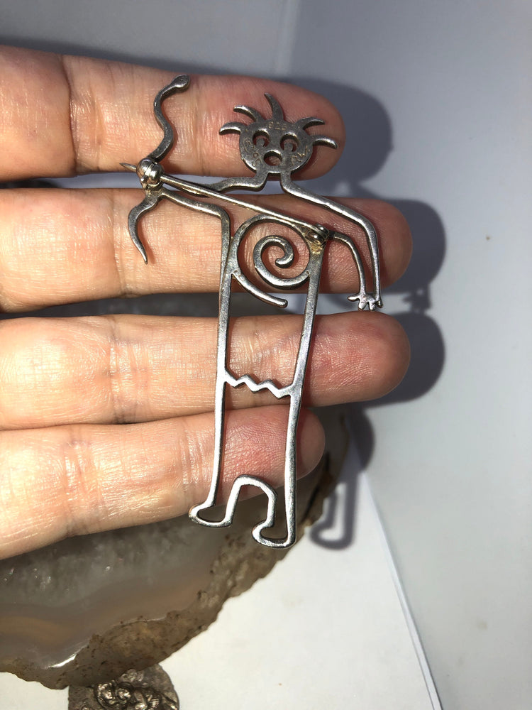 Vintage Native American Belinda woody brooch spirit dancer shaman Sterling silver 925 made in 1995