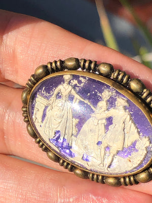Vintage antique Edwardian goofus bubble glass Reverse intaglio brooch Czechoslovakia rare Czech