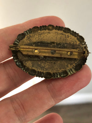 Vintage antique Edwardian goofus bubble glass Reverse intaglio brooch Czechoslovakia rare Czech