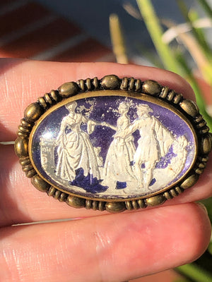 Vintage antique Edwardian goofus bubble glass Reverse intaglio brooch Czechoslovakia rare Czech