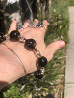 Vintage Venetian Hand Blown Glass Purple Black Gold Beaded Bracelet 8.75 Inches