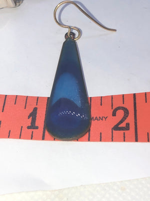 Vintage Blue Enamel  Long Earrings Made by Artisan Averill Shepps Cobalt Teardrop Dangle Modernist Mid Century Modern MCM