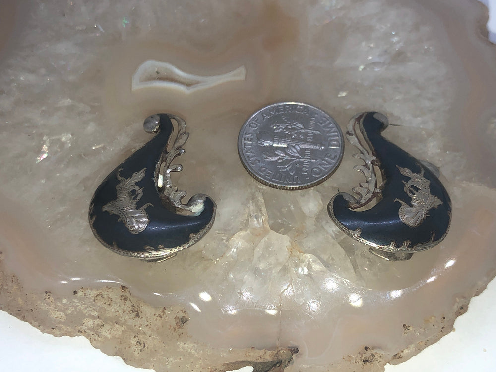 Vintage puffy sterling silver siam clip on earrings 925 thailand