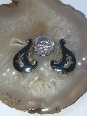 Vintage puffy sterling silver siam clip on earrings 925 thailand