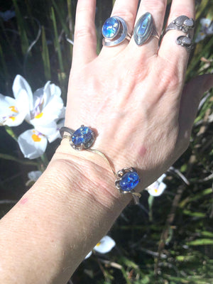 Vintage art glass bracelet sterling silver cuff 925 mexico
