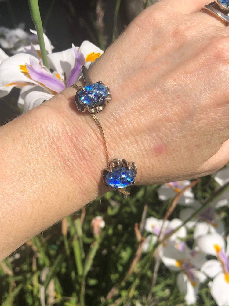 Vintage art glass bracelet sterling silver cuff 925 mexico