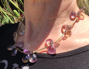 Vintage ametrine teardrop gemstone necklace/choker Sterling silver gold Vermeil faceted pear shaped cross of amethyst & citrine