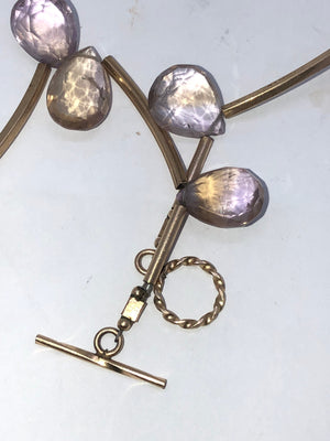 Vintage ametrine teardrop gemstone necklace/choker Sterling silver gold Vermeil faceted pear shaped cross of amethyst & citrine