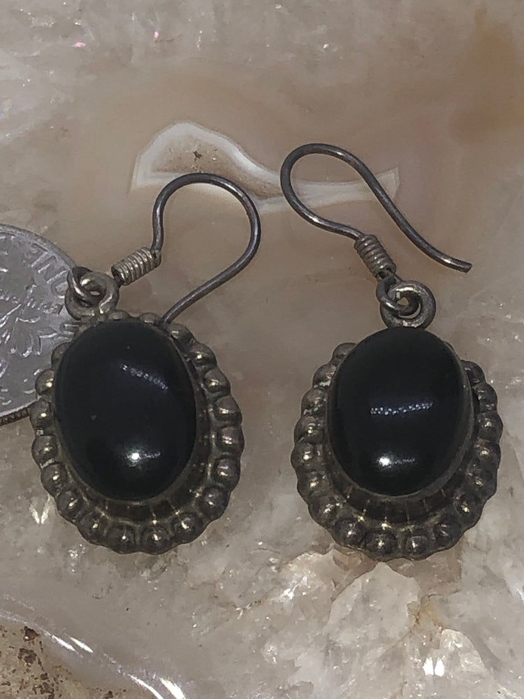 Vintage Black Onyx Gemstone Earrings - Mexico Sterling Silver Earrings 925