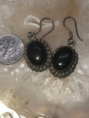 Vintage Black Onyx Gemstone Earrings - Mexico Sterling Silver Earrings 925