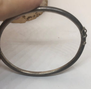 Antique Silver Bangle Bracelet - 950 Silver Higher Than Sterling - safety clasp
