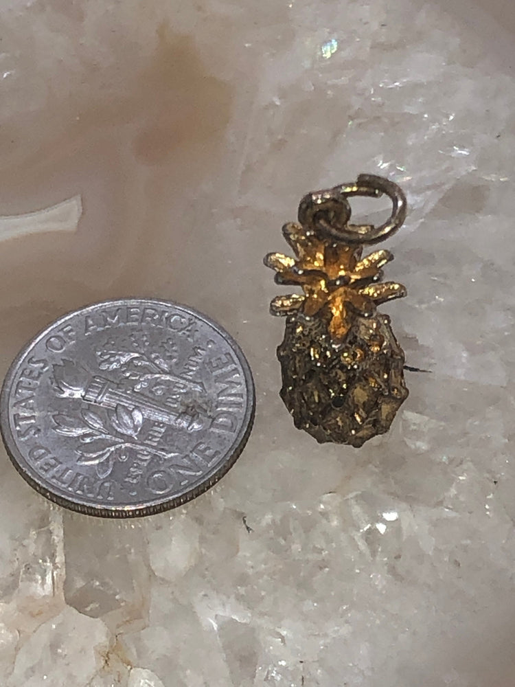 Vintage Crea Sterling Silver Gold Vermeil Pineapple Charm Pendant 925