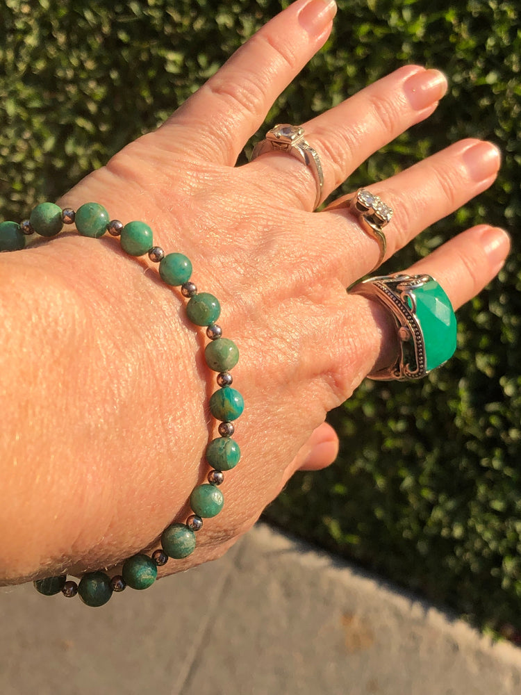 Beautiful Amazonite Gemstone beaded bracelet sterling silver beads and clasp 925