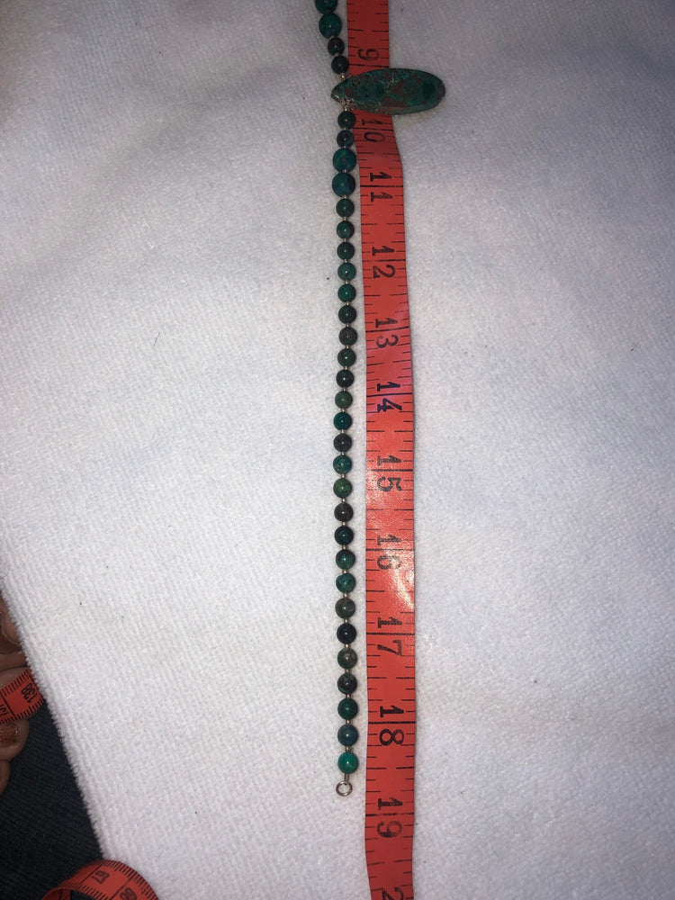 Vintage green Chrysocolla Beaded necklace/pendant 18.75 inches long sterling silver beads and clasp Southwestern