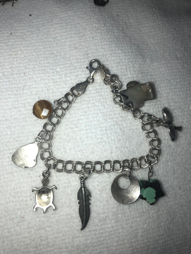 Vintage Native American Indian charm bracelet sterling silver turquoise gemstone southwestern