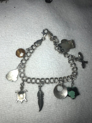 Vintage Native American Indian charm bracelet sterling silver turquoise gemstone southwestern