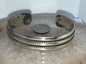 Beautiful wide sterling silver cuff bracelet vintage rope accents southwestern