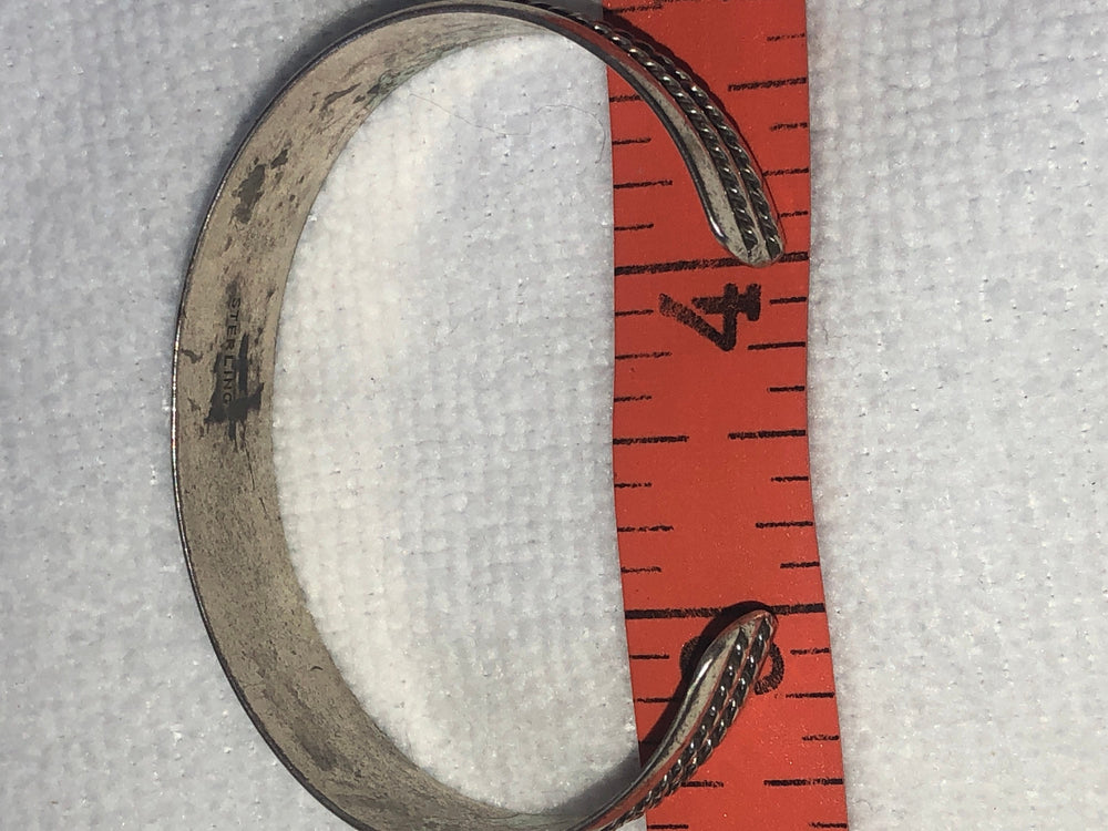 Beautiful wide sterling silver cuff bracelet vintage rope accents southwestern