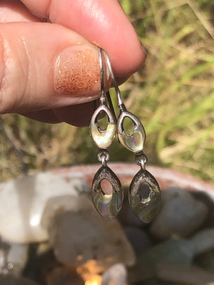 Vintage Abalone Sterling Silver Modernist Earrings PB 925 Dangles