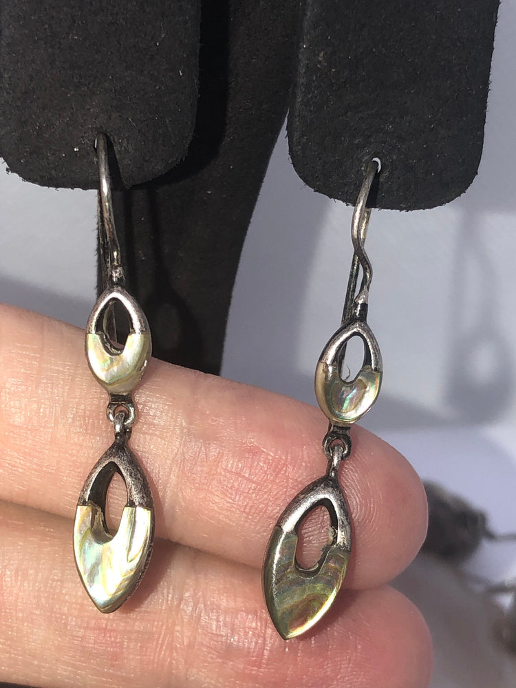 Vintage Abalone Sterling Silver Modernist Earrings PB 925 Dangles