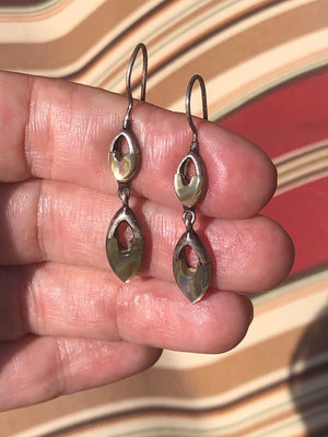 Vintage Abalone Sterling Silver Modernist Earrings PB 925 Dangles