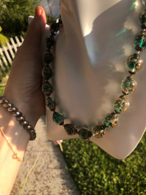 Antique vintage Venetian art glass Italian glitter beads beaded necklace aventurine confetti murano vintage