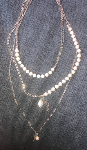 Beautiful Genuine pearl three strand necklace by Sea Madar Eliasaf designer long!! 26 inch and longer