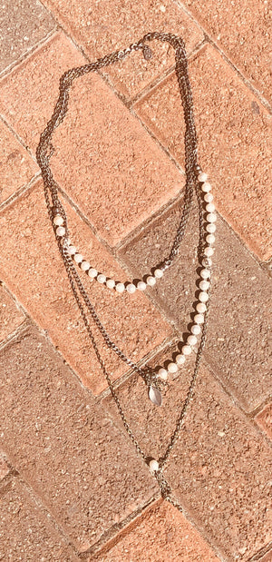 Beautiful Genuine pearl three strand necklace by Sea Madar Eliasaf designer long!! 26 inch and longer